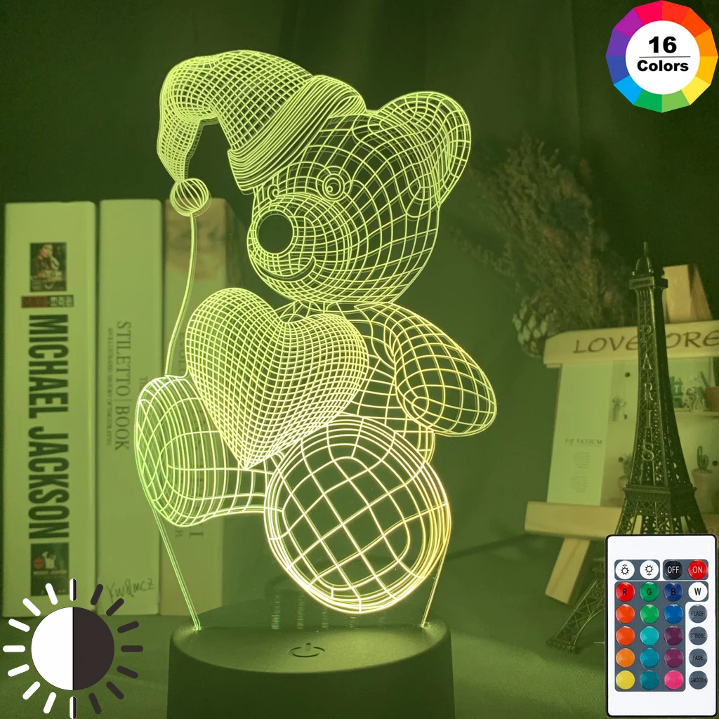 

Table 3d Lamp Cute Cartoon Bear with Heart Christmas Hat Baby Nightlight Touch Sensor Kids Bedroom Bedside LED Night Light Lamp