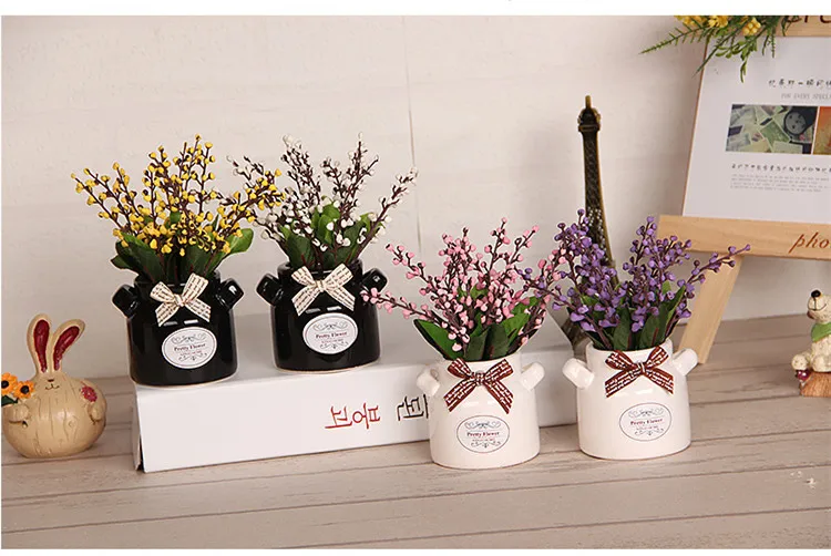 Artificial Flowers Potted Silk Plum Blossom Orchid Branch Bonsai Decorative Plant Wedding Decor With Vase 1 Set(Plants+Vase) Qw148 (7)