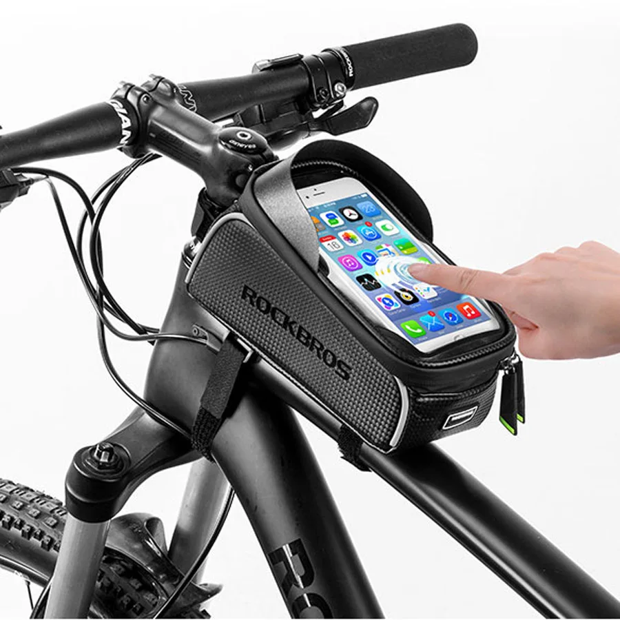 RockBros Waterproof Frame Tube Bag 6.0" Touch Screen Phone Bicycle Bag Black 