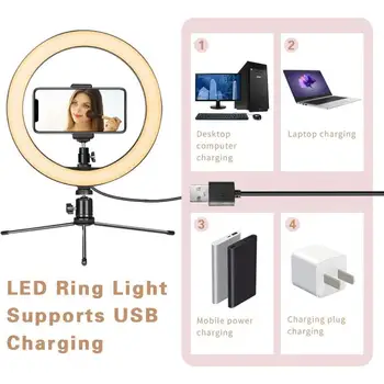 

New 1pc LED Ring Light Dimmable Lighting Phone Holder Lamp With Tripod Bracket 8/10/12" And Phone Holder For Video Photography