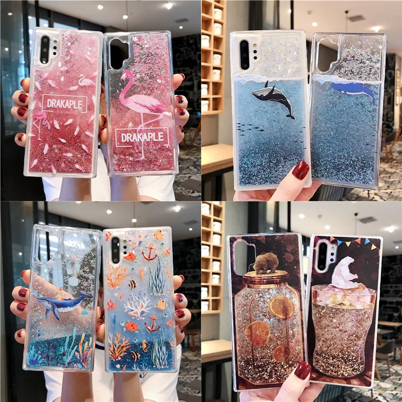 

Cartoon Liquid Glitter Case for Samsung Galaxy Note 10 Whale Flamingo Animal Soft TPU Cover for galaxy note10 pro phone case