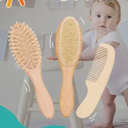 3pcs/Set Newborn Wood Hair Brush Baby Soft Goat Hair Brush Head Massager Wool Natural Brush Comb Kids Hairbrush with Custom Logo