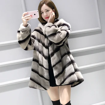 

2019 winter new whole mink fur coat women's long section simple fashion generous with hooded mink fur coat