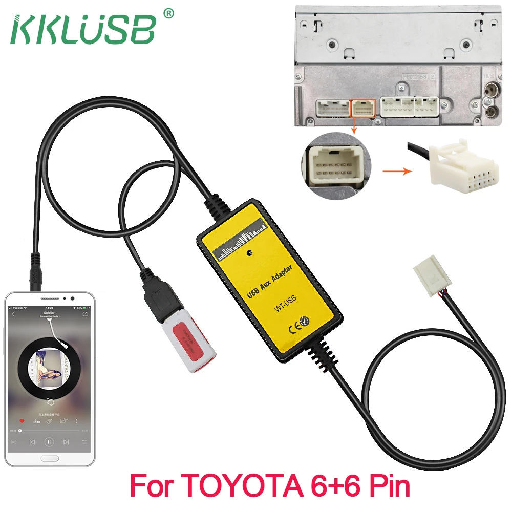 

Car MP3 USB AUX Adapter 3.5mm AUX Interface CD Changer For Toyota 2x6Pin Avensis RAV4 Auris Corolla Yaris