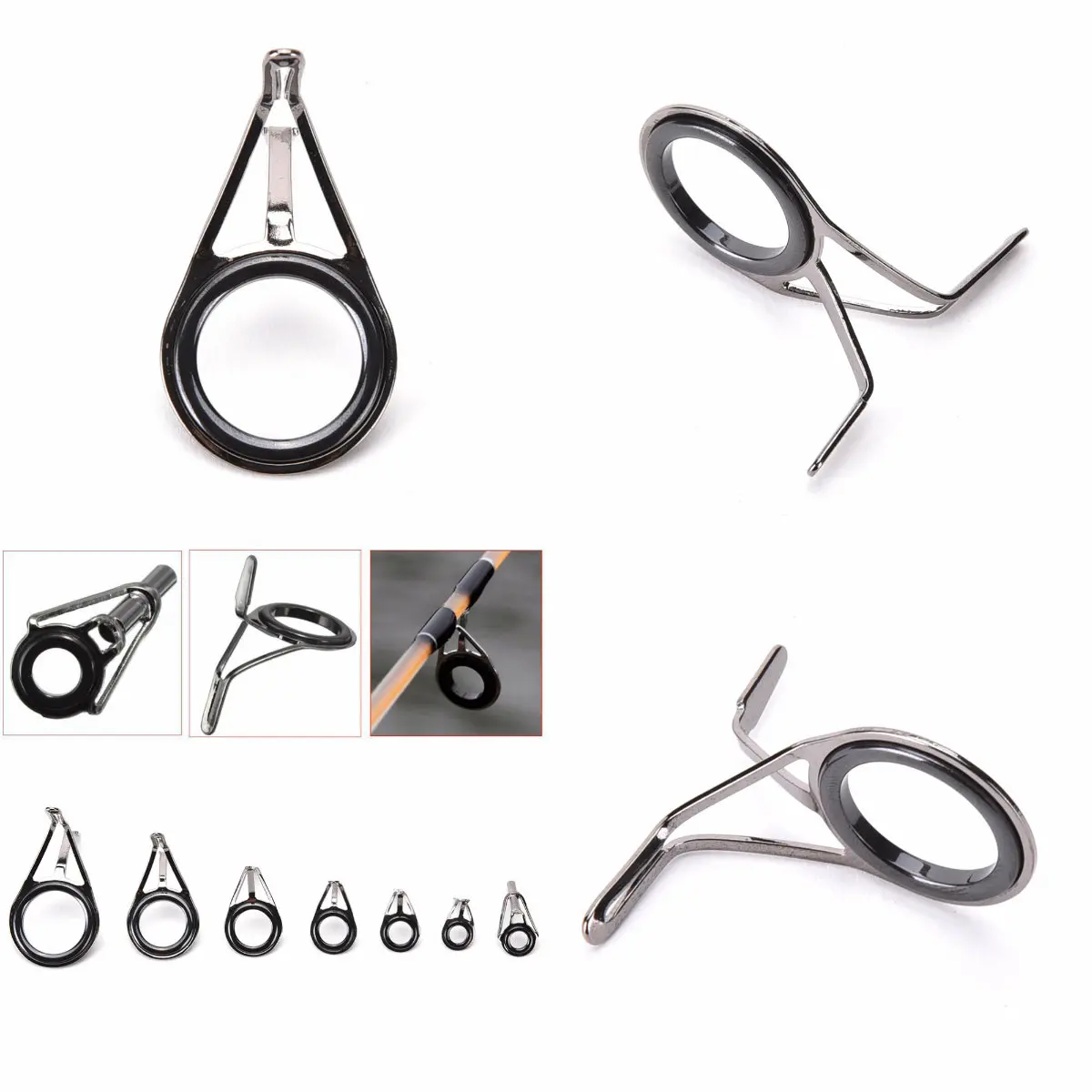 7Pcs/set  0.5cm-1.8cm fishing rod line guidesVintage Oval Fishing Top Rings Guides Pole Repair Kit