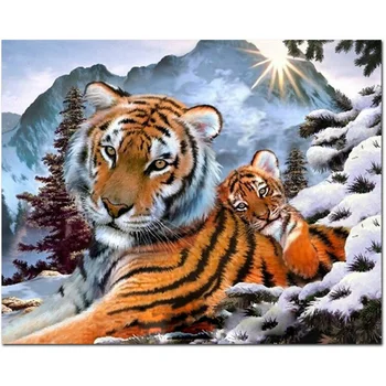 

Tiger home decor pictures on canvas diy oil painting by numbers drawing nodular pictures one the wall art