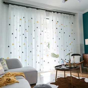 

Embroidered Sheer Curtain for Bedroom Geometric Pattern Cartoon Kids Boy Study Room French Drapes zh038D