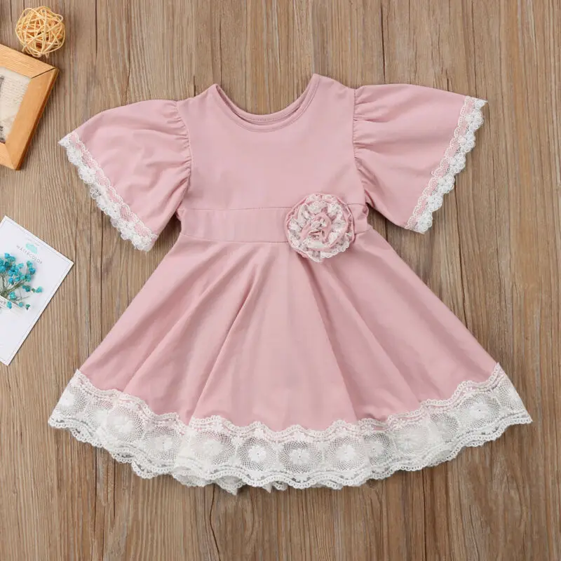 New Fashion Princess Kids Baby Girls Dress Lace Floral Party Dress Easter Casual Dresses