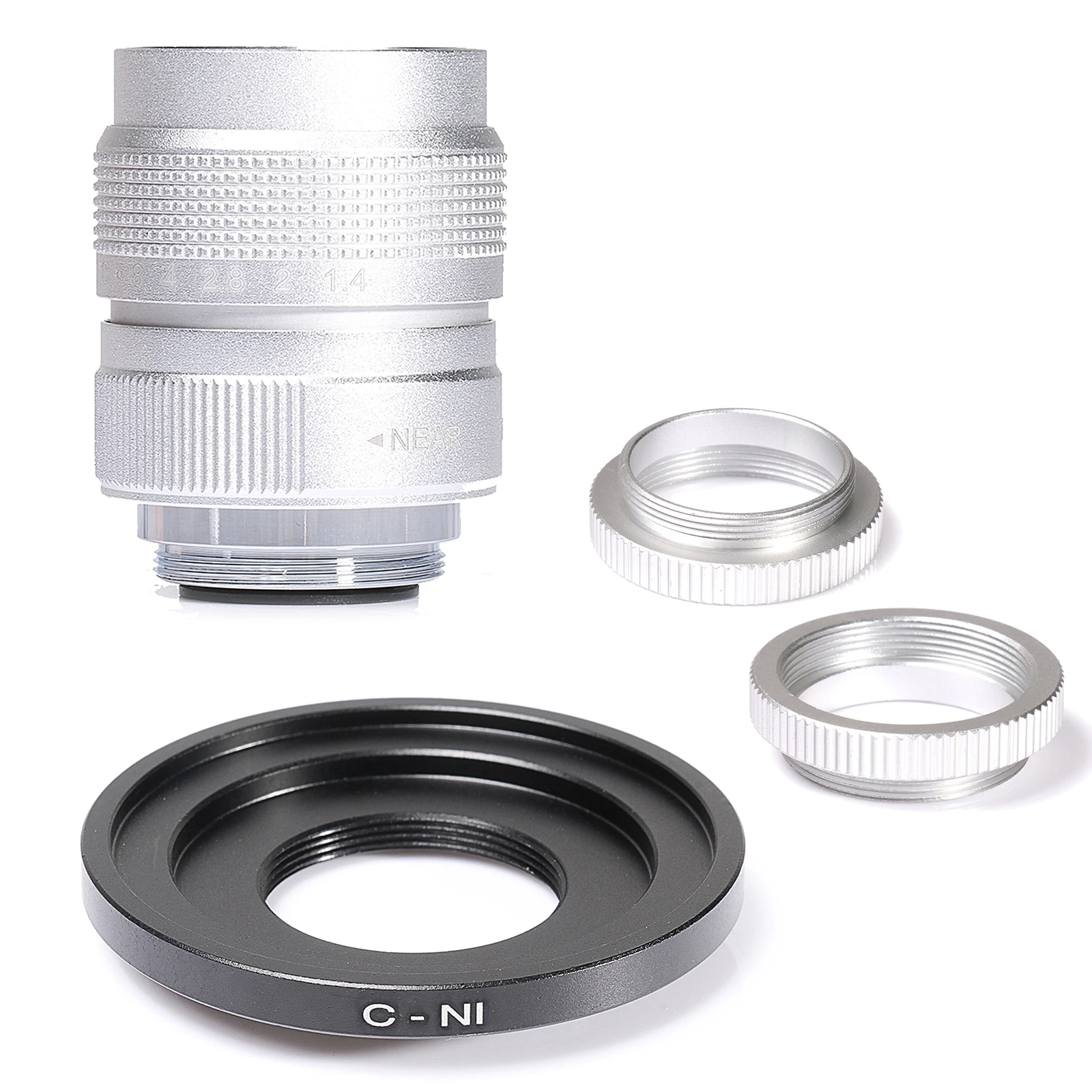 

Silver Fujian 25mm F1.4 CCTV TV camera lens + C-N1 Mount Ring for Nikon 1 J5 S2 J4 V3 AW1 S1 J3 V2 J2 J1 V1 camera