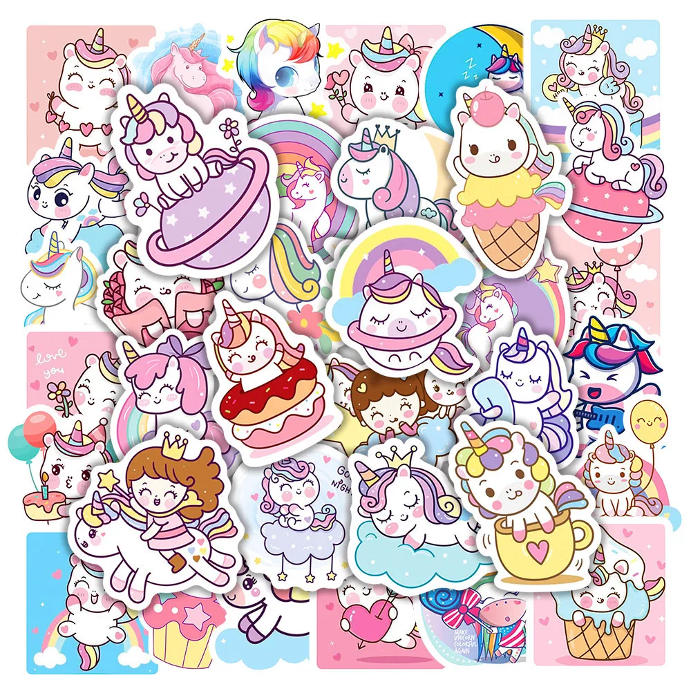 10/30/50/100PCS Cute Unicorn Anime Stickers Graffiti Classic Scrapbook Laptop Guitar Phone Diary Toy Kid Cartoon Decal Sticker