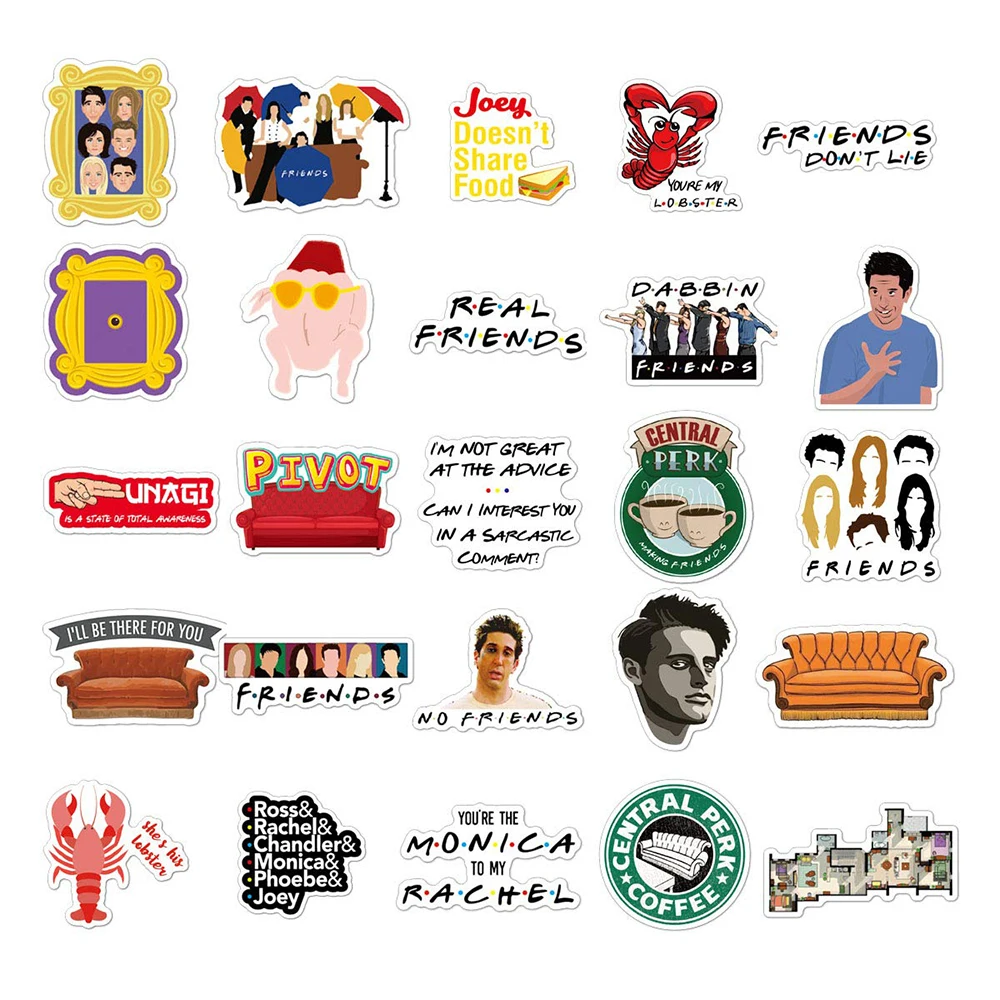 Cartoon Stickers Friends TV Show 10/30/50PCS Waterproof DIY Funny Classic Toys Car Bike Travel Luggage Guitar Laptop