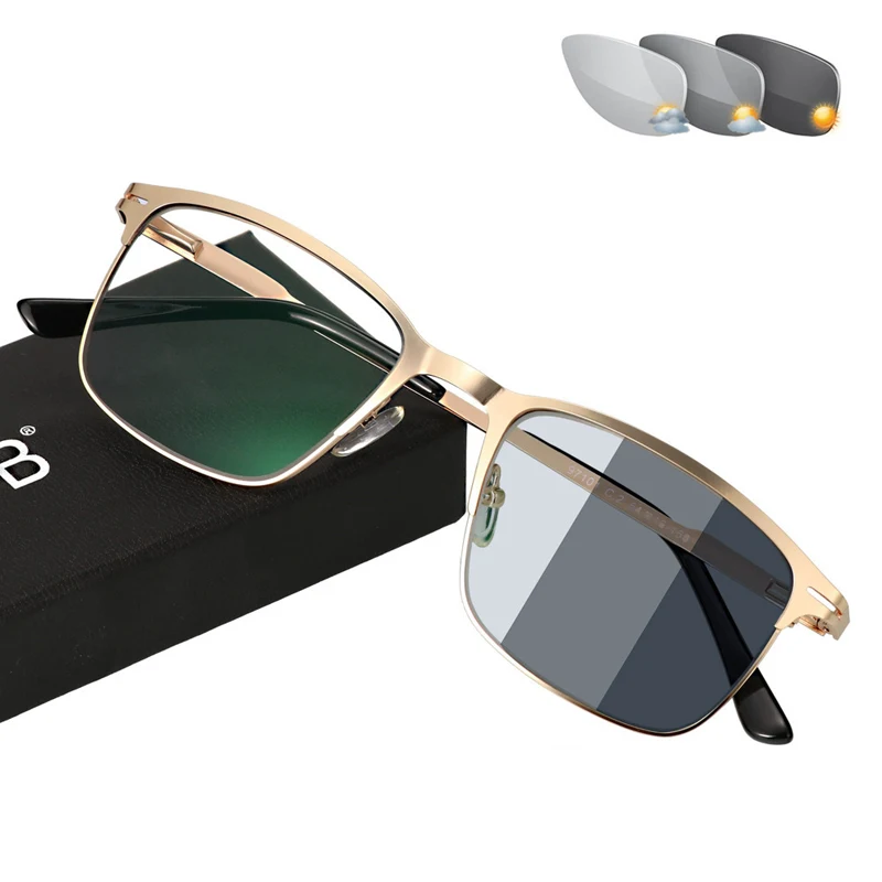 Iboode переходные фотохромные солнцезащитные очки для чтения прогрессивные мужские и женские UV400 металлическая оправа солнцезащитные очки для пресбиопии диоптрий - Цвет оправы: Gold Frame