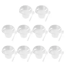 10 комплектов в форме рога, десертные чашки, прозрачные ложки для закусок, принадлежности для питания, желе, мусс, чашка для торта, кафе