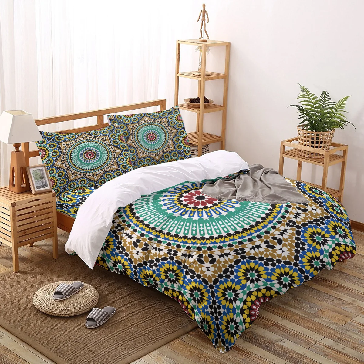 Morocco Arabesque Colorful Printed Duvet Cover Set 4 Piece Bedding Set