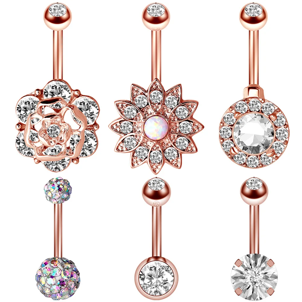 6pcs/set Stainless Steel Belly Button Nail Ring Anti Piercing Allergy