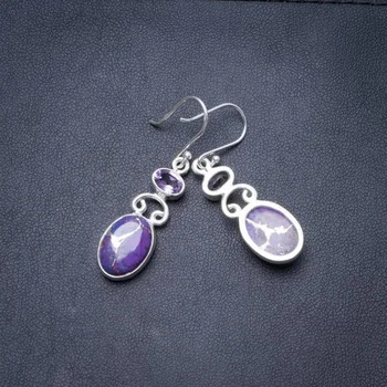 

Natural Copper Turquoise and Amethyst Handmade Unique 925 Sterling Silver Earrings 1.75" Y3572