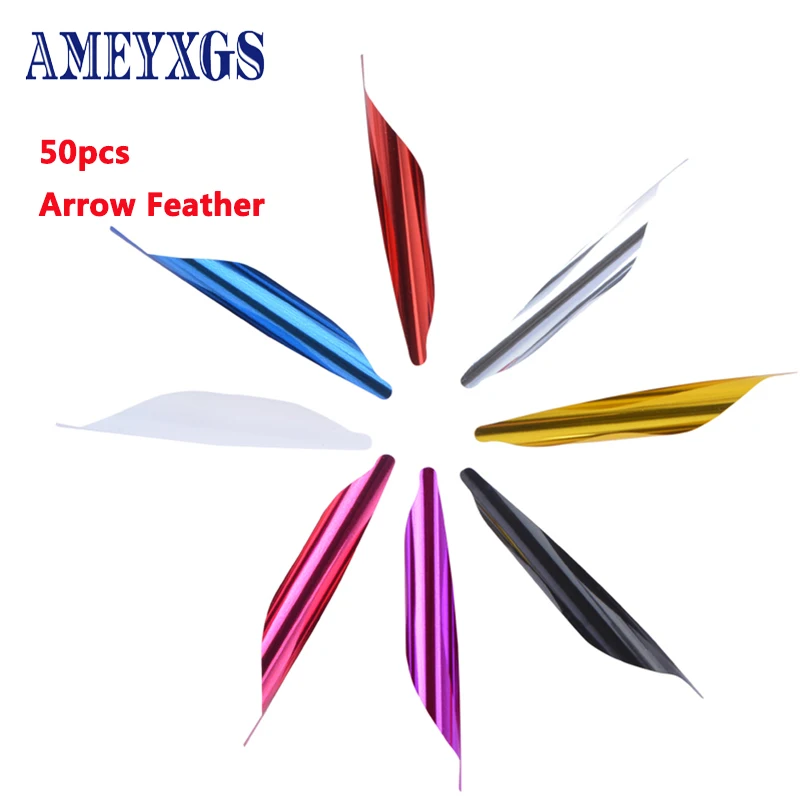

50pcs 1.8 inch 8 Colors Cool Spiral Archery Arrow Feather With Tape Plastic Feather For Hunting Shooting DIY Accessories