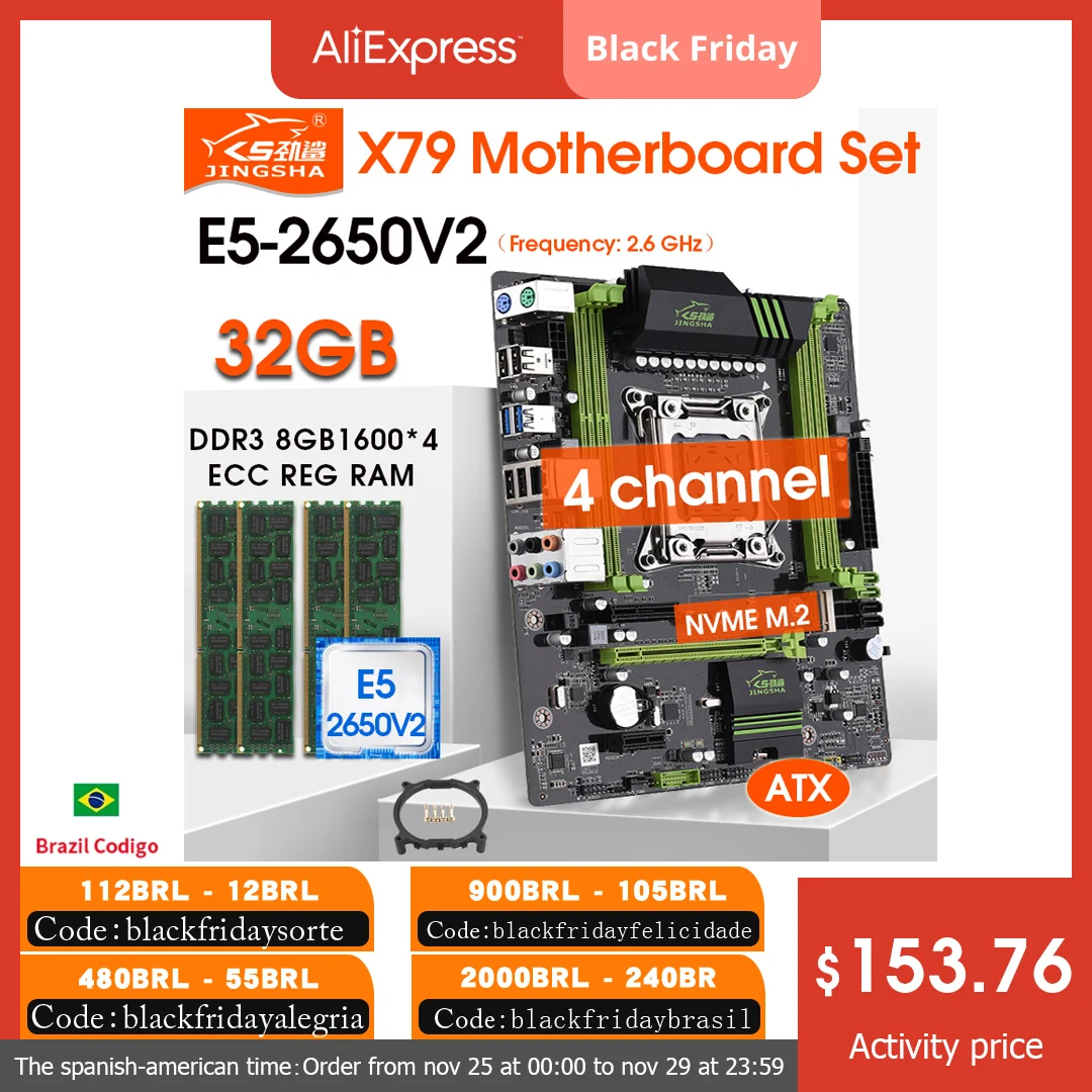 JINGSHA X79 Motherboard LGA 2011 Combo xeon e5 2650v2 CPU set 4 X 8GB=32GB DDR3 RAM 1600MHz ECC REG SATA3 Four channels | Компьютеры и