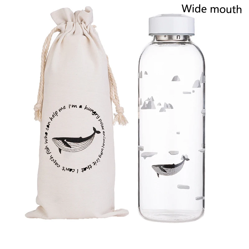 1000 мл стеклянная бутылка для воды с океанским уплотнением и Китом с рукавом, портативные креативные спортивные бутылки, чайник для кемпинга, посуда для напитков - Цвет: JY-1000ML-W