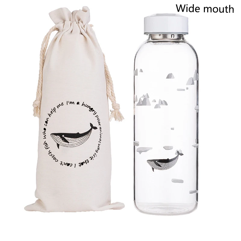 JY-1000ML-W 1000 мл стеклянная бутылка для воды с океанским уплотнением и Китом с рукавом, портативные креативные спортивные бутылки, чайник для кемпинга, посуда для напитков - Цвет: JY-1000ML-W