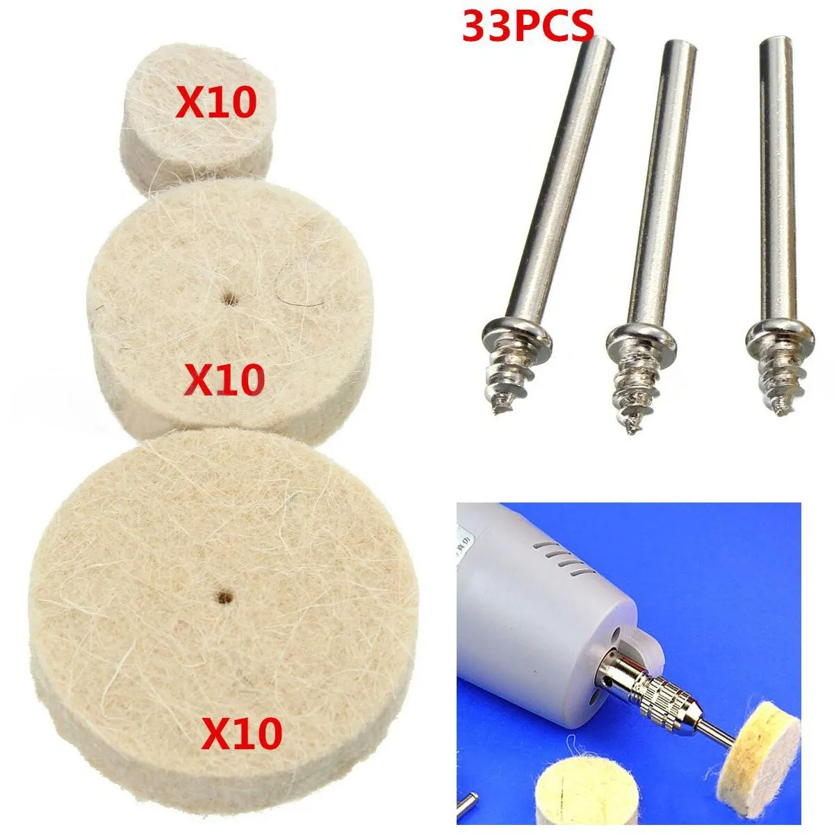 Hot Sale 33x Buffing Wheel Polishing Wheel Wool Felt Polishing Buffing Wheel Mixed Set Accessory For Rotary Tool