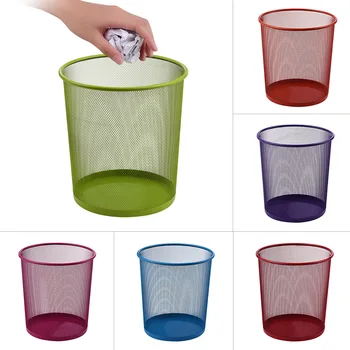 

Mesh Waste Paper Basket Round Metal Office Dustbin Can Wastebasket Recycling Bin School Office Supplies Organization