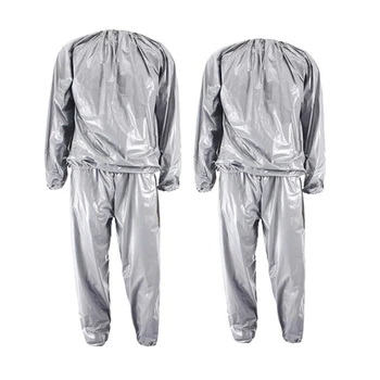 

2 Pcs Heavy Duty Fitness Weight Loss Sweat Sauna Suit Exercise Gym Anti-Rip Silver, L & XL