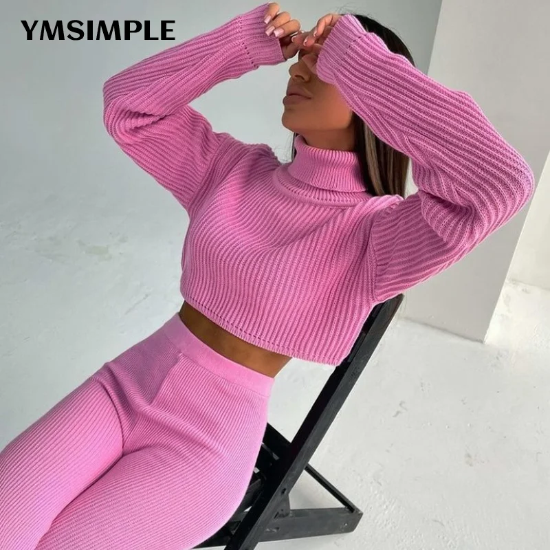 Fashion 2022 Spring 2 Pieces Women Sets Knitted Sweater Tracksuit Pullovers Wide Leg Pants Suits Black White Streetwear Outfits short suit set