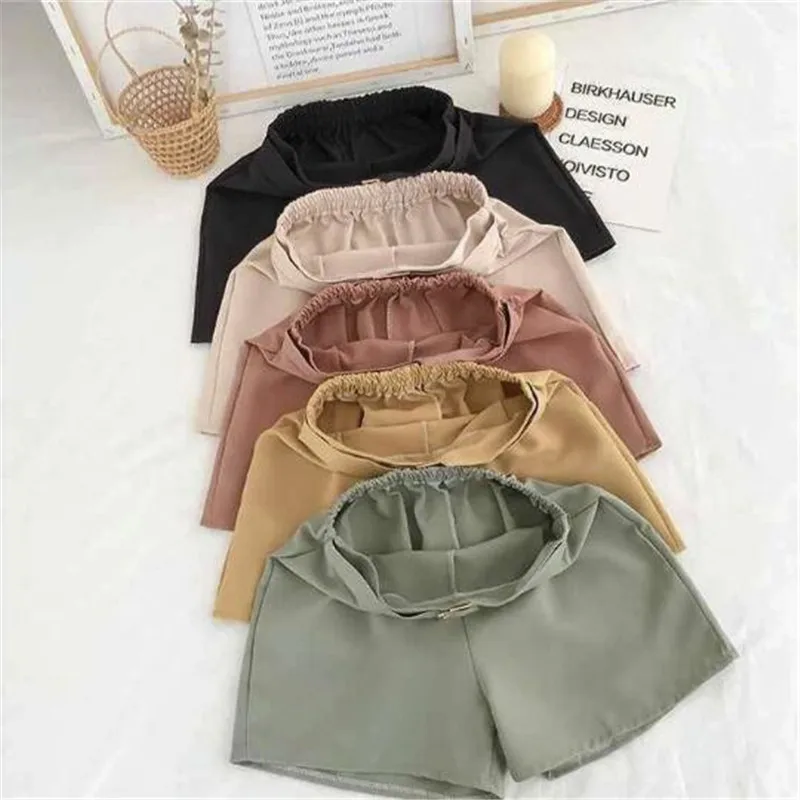 Office Elastic Waist Shorts Women Mini High Waist Shorts With Belt Wide Leg Summer 2020 Harajuku Korean Short Feminino
