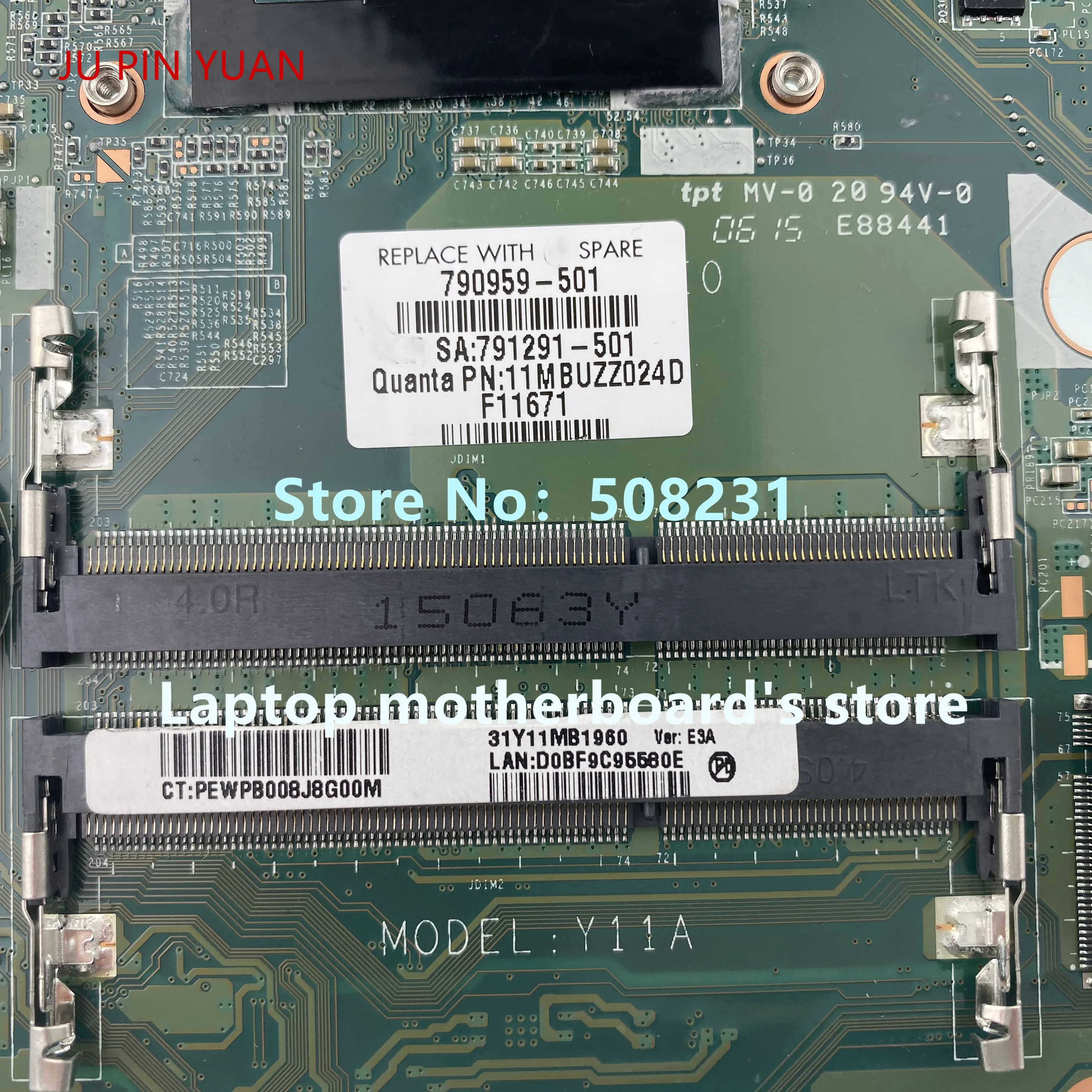 Best  JU PIN YUAN For HP ENVY 17-K 790959-501 790959-001 Laptop Motherboard DAY11AMB6E0 with 840M 2GB i7-