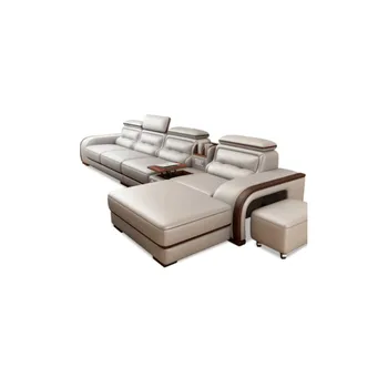 

Multifunctional led light music player USB combination living room sofa set genuine leather sofa chaise