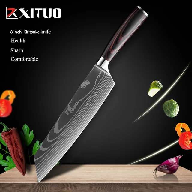 XITUO Chef knife 1-10 Pcs Set Kitchen Knives Laser Damascus Pattern Sharp Japanese Santoku Knife Cleaver Slicing Utility Knife 8in Kiritsuke