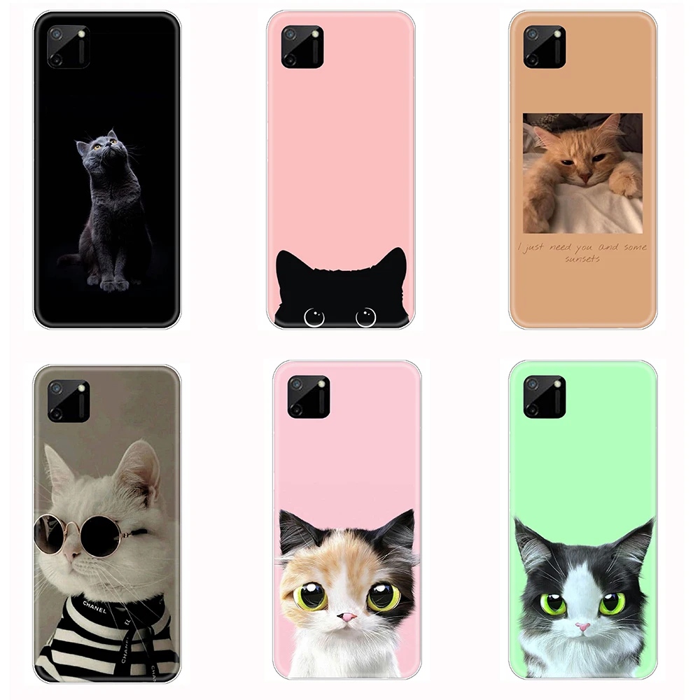 

Case for Realme C11 Soft Transparent Cute Funny Cat Tpu Shell 6.5 inch Phone Case on Realme C11 Flexible Full Protective Bumper