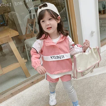 

fumei 2020 New Style Autumn Clothing Korean-style GIRL'S Suit Hooded Long-sleeved Coat Mountaineering Stripes Pants Fashion Suit