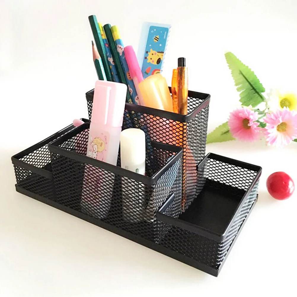 Mesh Desk Organizer Multi-Functional Pen Organizer Silver Desktop Stationery Pen Box for School Home Office Art Supplies 