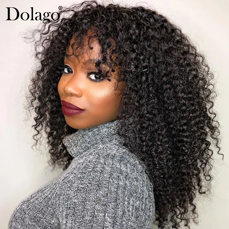 Deep Curly 360 Lace Frontal Wig With Bangs 250 Density Brazilian 13x4 Lace Front Human Hair Wigs Bob Cut Pre Plucked Dolago Remy