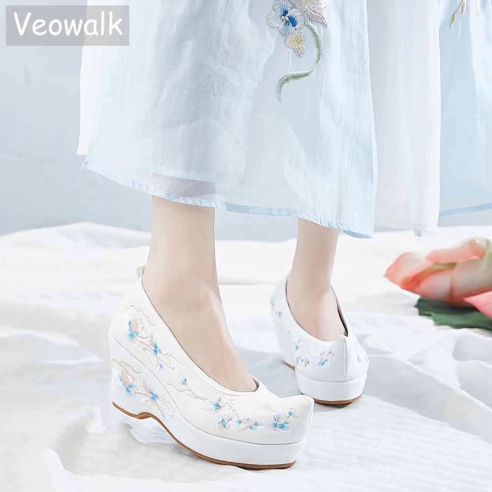 Женские туфли на платформе Veowalk из хлопка с ремешком щиколотке 8 см Женская