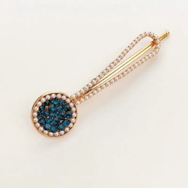 Girls Princess Design Cheap Full Diamond Rhinestone Metal Hair Clips Round Crystal Pearl Gold Bobby Pins