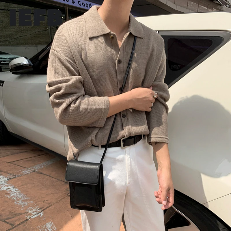 Cardigan Sweater IEFB Korean-Fashion Spring Knitted Loose Mens Big-Size New Autumn Lapel