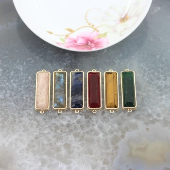 

5pcs/lot,Gold Plateds Double Bail Long Slab Connectors Natural Gems Pendant,Raw stones Slice Jewelry Making Multiple choice