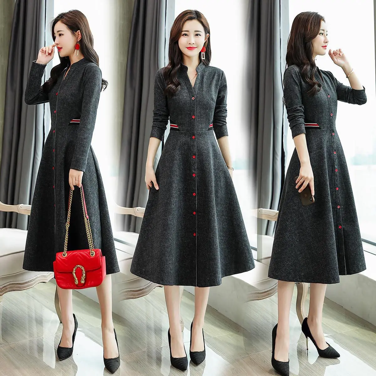 

Early Autumn Skirt 2018 Autumn New Style WOMEN'S Dress Cowboy Pattern Slimming Shirt Dress Feminine Dress Women's