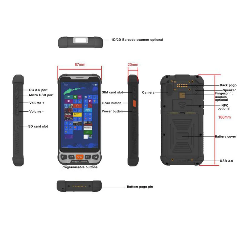 laser scanner 5.5 Inch Windows Rugged PDA With NFC Tags Reading  4G LTE UHF Reader 2D Scanner Charging Dock computer scanner