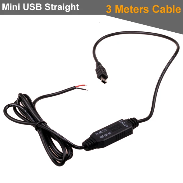 DC 12V до 5V Инвертор конвертер микро мини USB жесткий проводной автомобильное зарядное устройство для gps планшет телефон КПК DVR рекордер камера(1 м - Название цвета: Mini USB Straight 3M