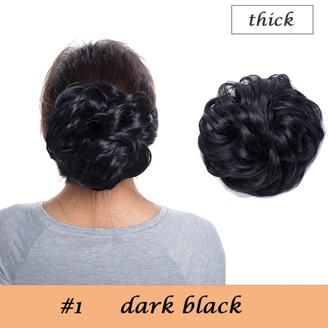 HAIRRO 80g Straight Donut Chignon Hairpieces Synthetic Ombre Elastic Updo Chignon Fluffy Messy Scrunchies Hair Bun For Women dark black-38g