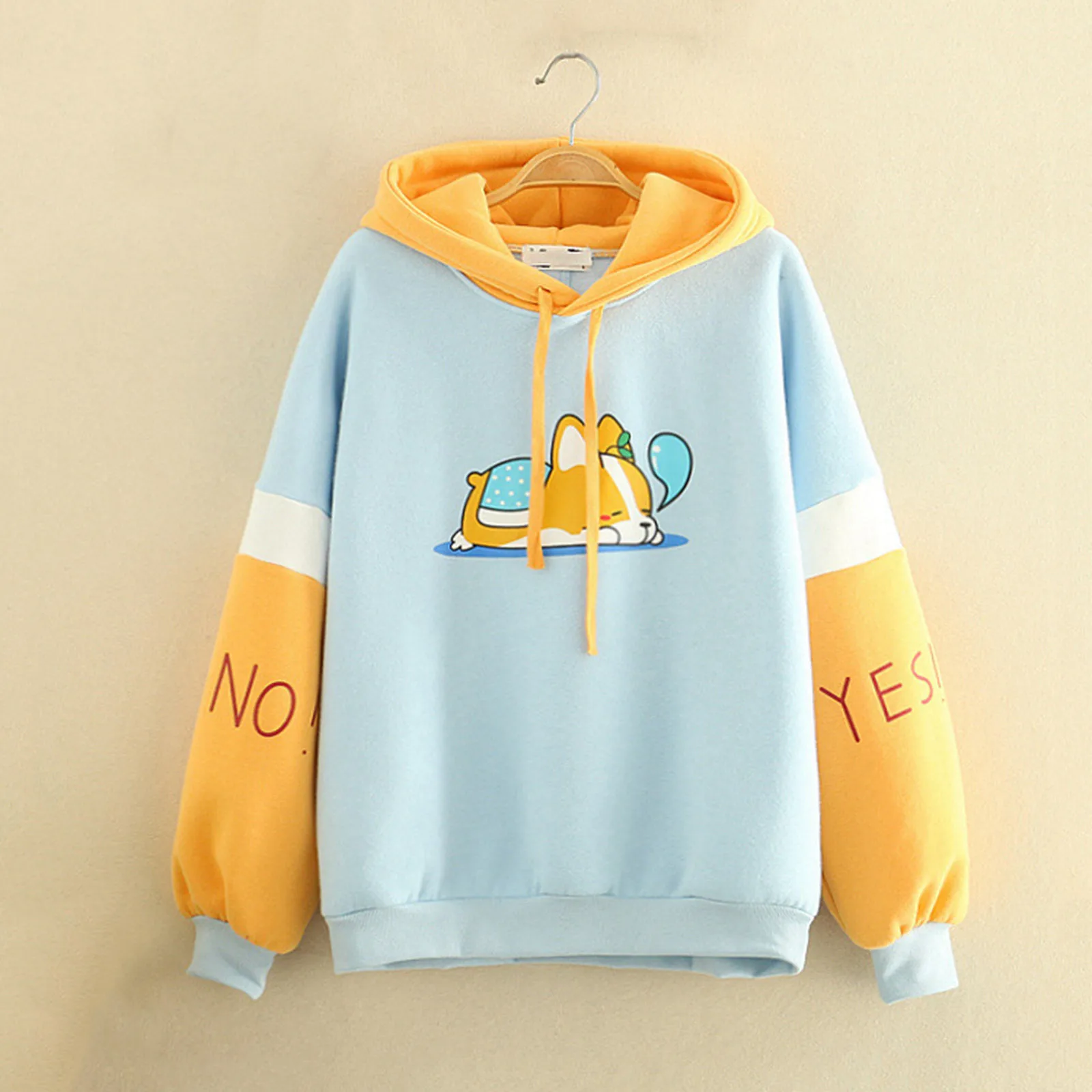 Kawaii Animal Print Women Hoodies Oversized Patchwork Drawstring Hooded Pullover Top Streetwear Autumn Female Sweatshirt 1