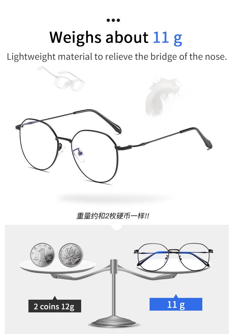 Metal Round Anti Blue Light Glasses Women Men Classic Square Eyeglasses Frames Transparent Computer Glasses Oculos Feminino