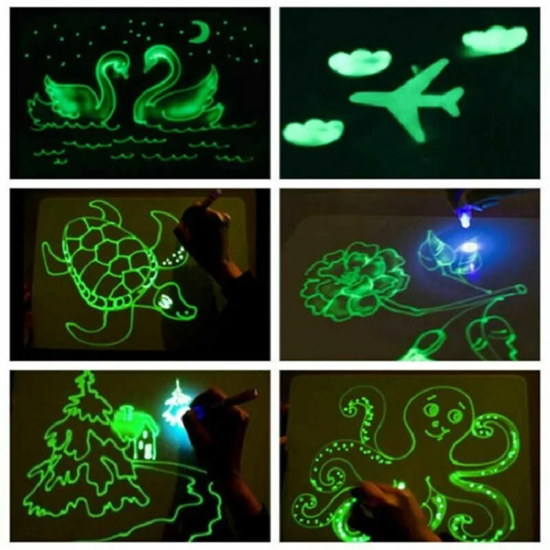 Draw with Light in Dark Children Kids Funny Toy Drawing Board Set English Langues Boys Girls Toy