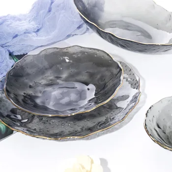 

Kitchen Fruit Snack Plates New Creative Phnom Penh Glass Dish Irregular Household Glass Tableware Daily Necessities Living Room