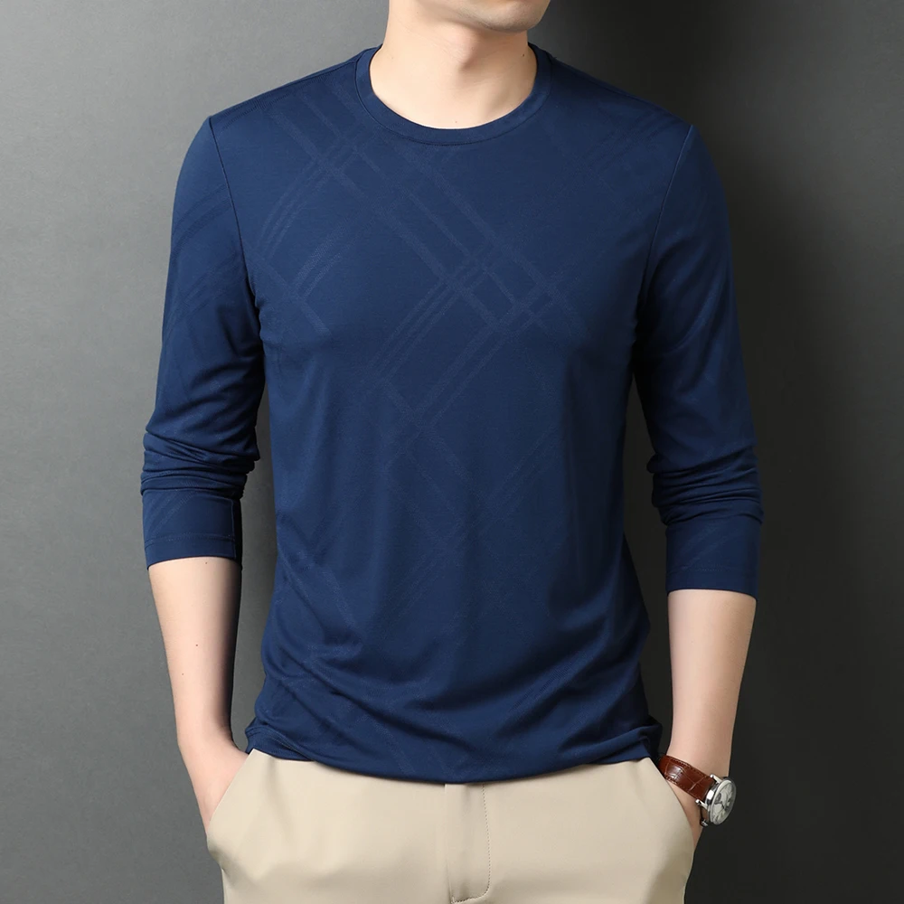 Мужская футболка с длинным рукавом Повседневная Однотонная из нейлона рисунком