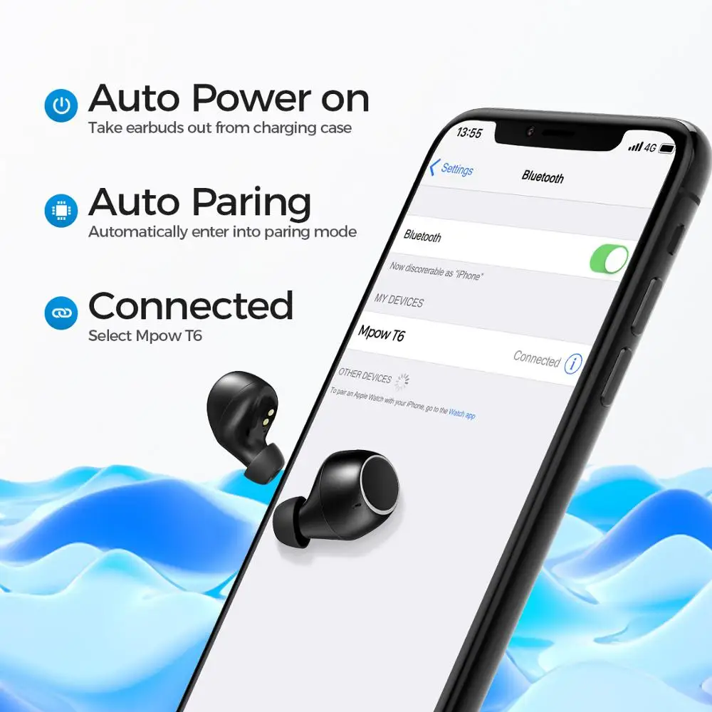 Mpow T6 Беспроводные наушники с уникальным сенсорным управлением Bluetooth 5,0 наушники 21H Playtime 3D стерео наушники с микрофоном и чехол для зарядки